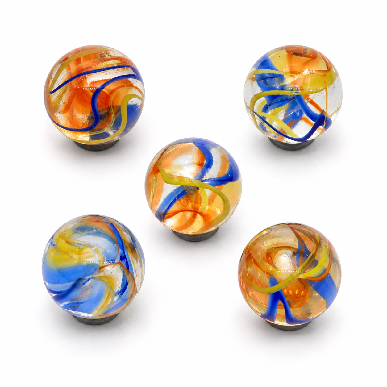 16mm Fiesta Glass Marble Players Pk 5 House of Marbles Clear w Red Blue Yellow