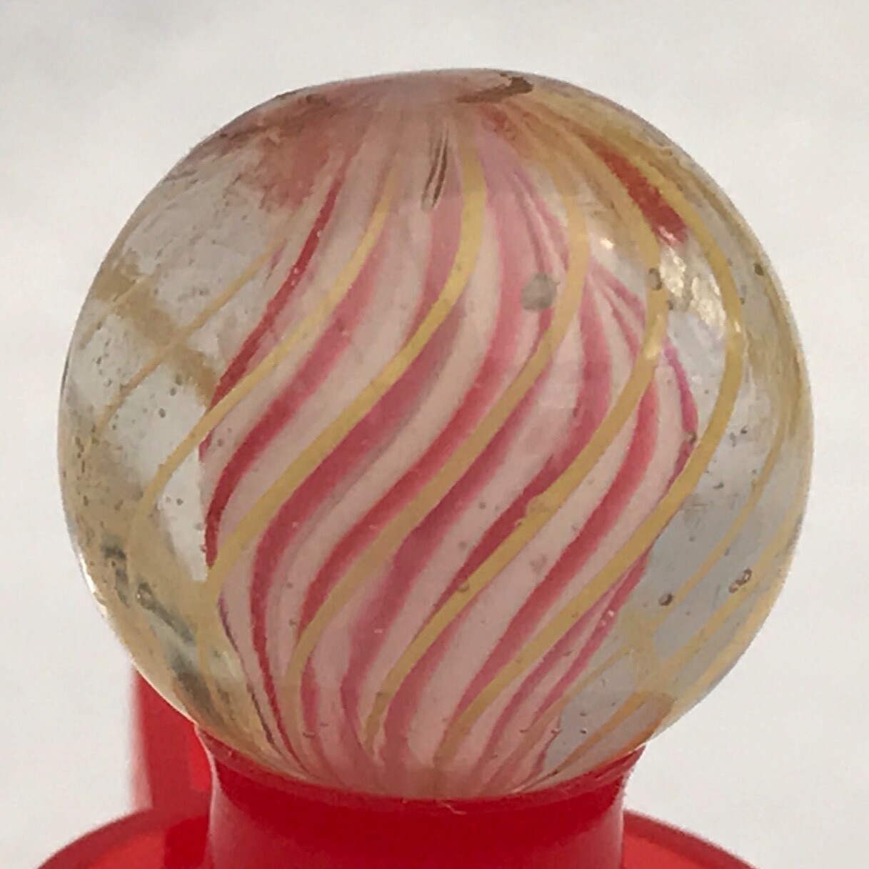 Tiny Caged Pink/White Candy-Striped Core Marble 14mm (9/16”)