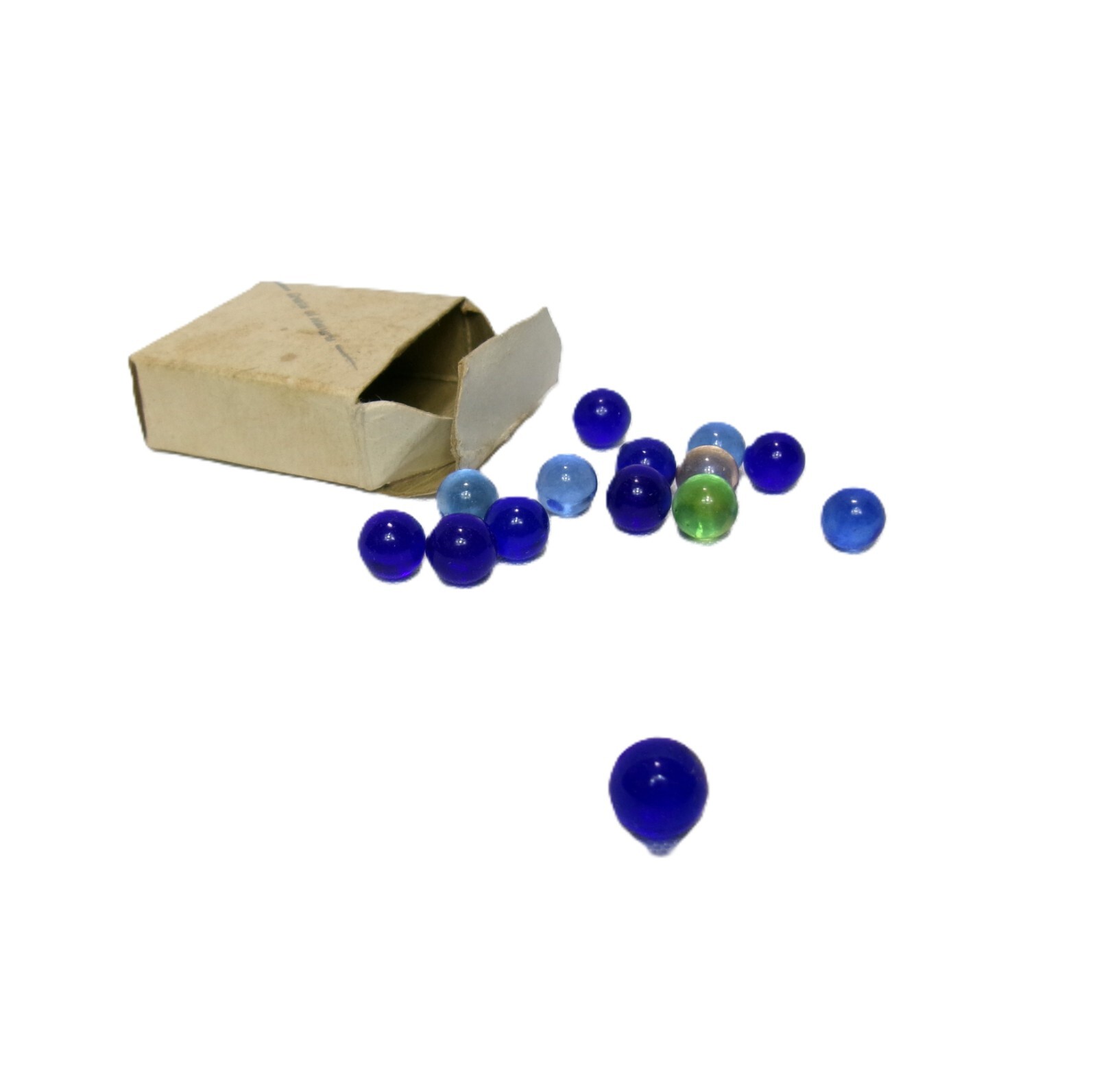 Vintage Boxed Set of 14 Small Glass Marbles, Dime store Mail order Toys – [B3]