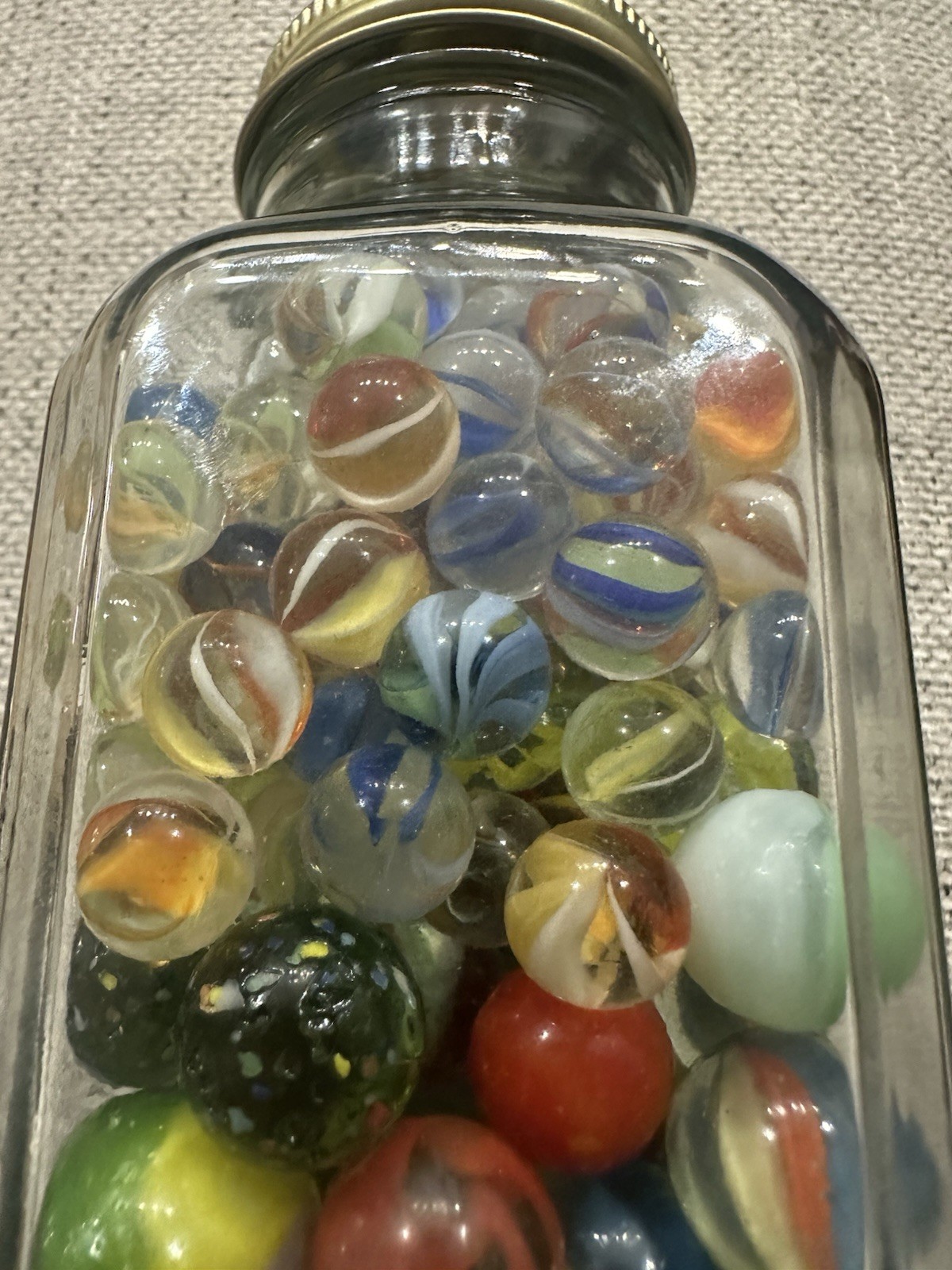 Vintage 60s Marbles Jar German /Mexican /Chinese And Pee Wee Marble Over 2lbs