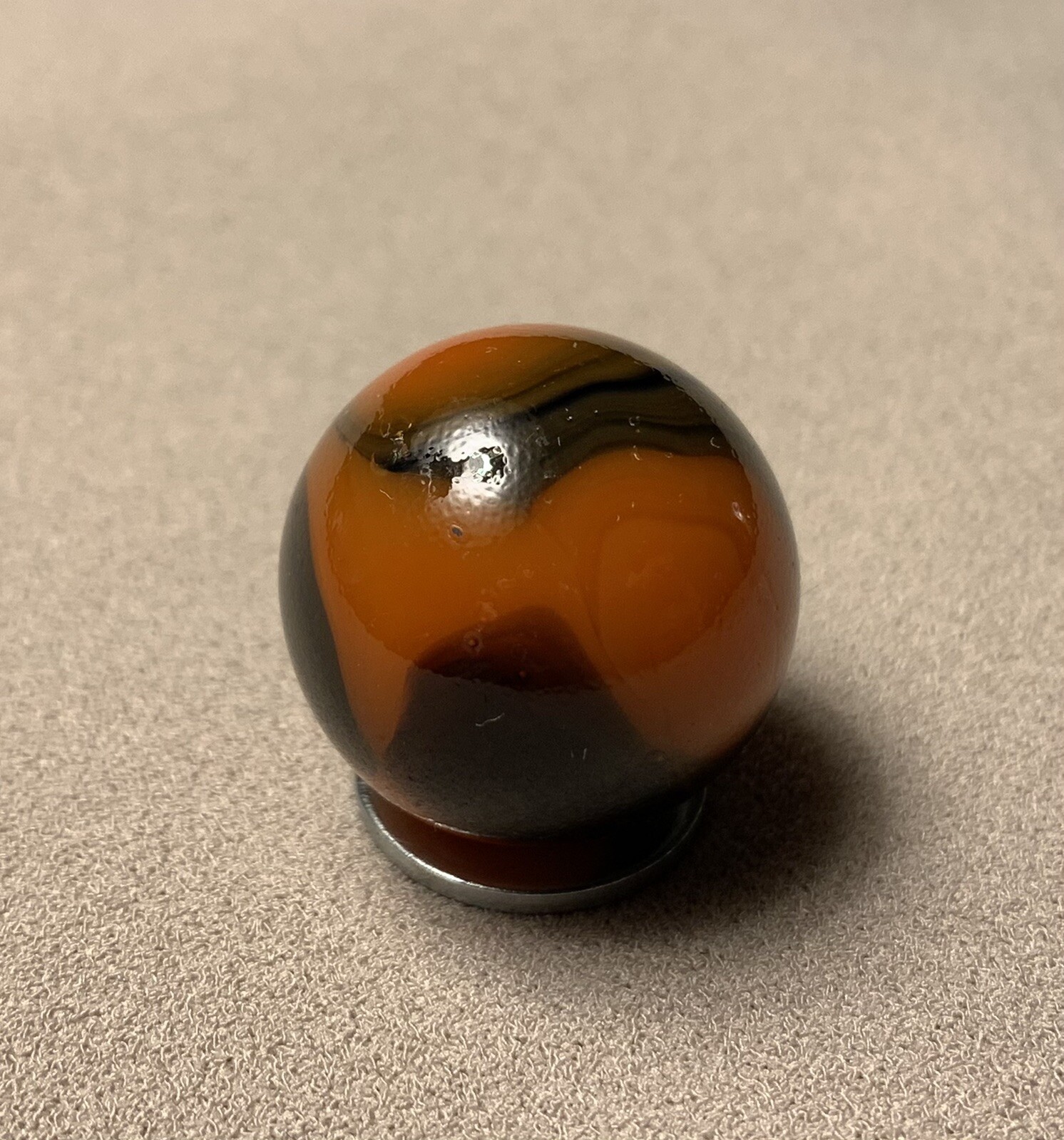 Vtg Alley Agate Company Orange Black Gray Swirl Glass Shooter Marble 0.858”