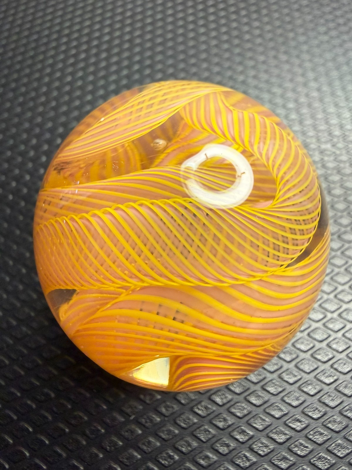 Francis Coupal 1.91″ Contemporary Handmade Art Glass Marble Yellow Ribbon Swirl