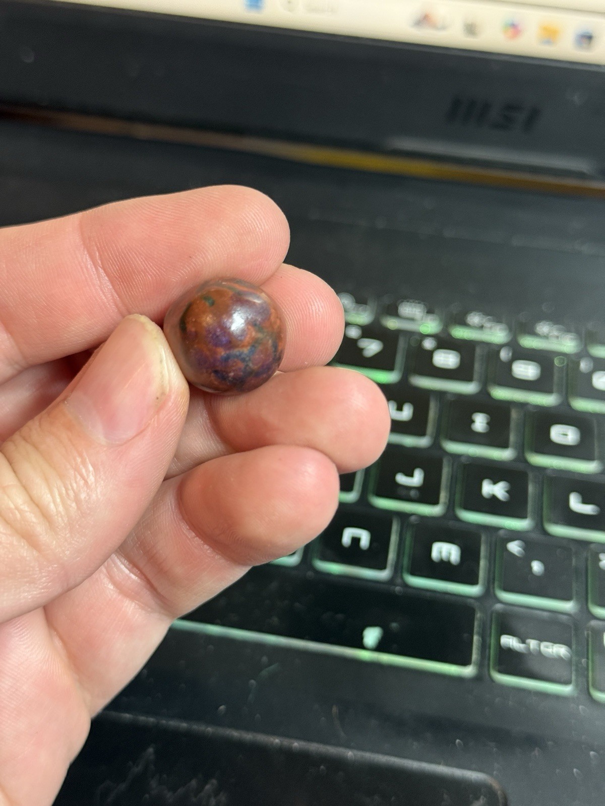Antique Hand Painted Fired Glazed Clay Art Marble Fruit Cherries, Peach, Grapes