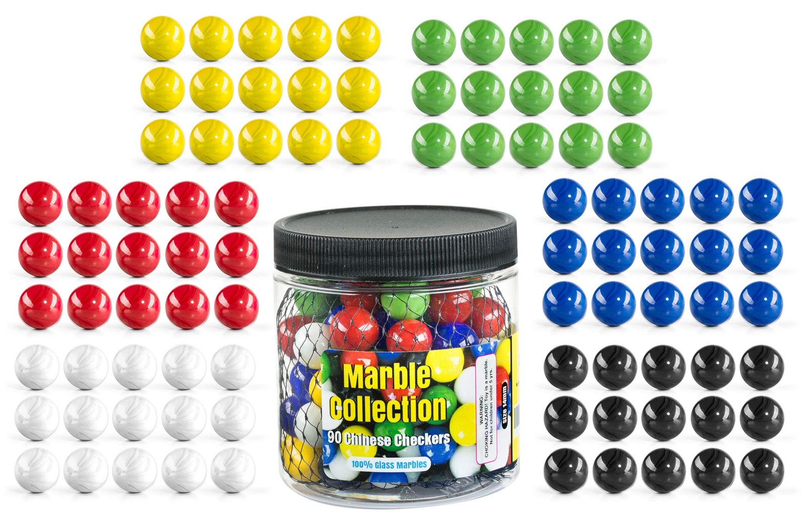 My Toy House Chinese Checkers Glass Marbles. 9/16 inches, Blue,green,white