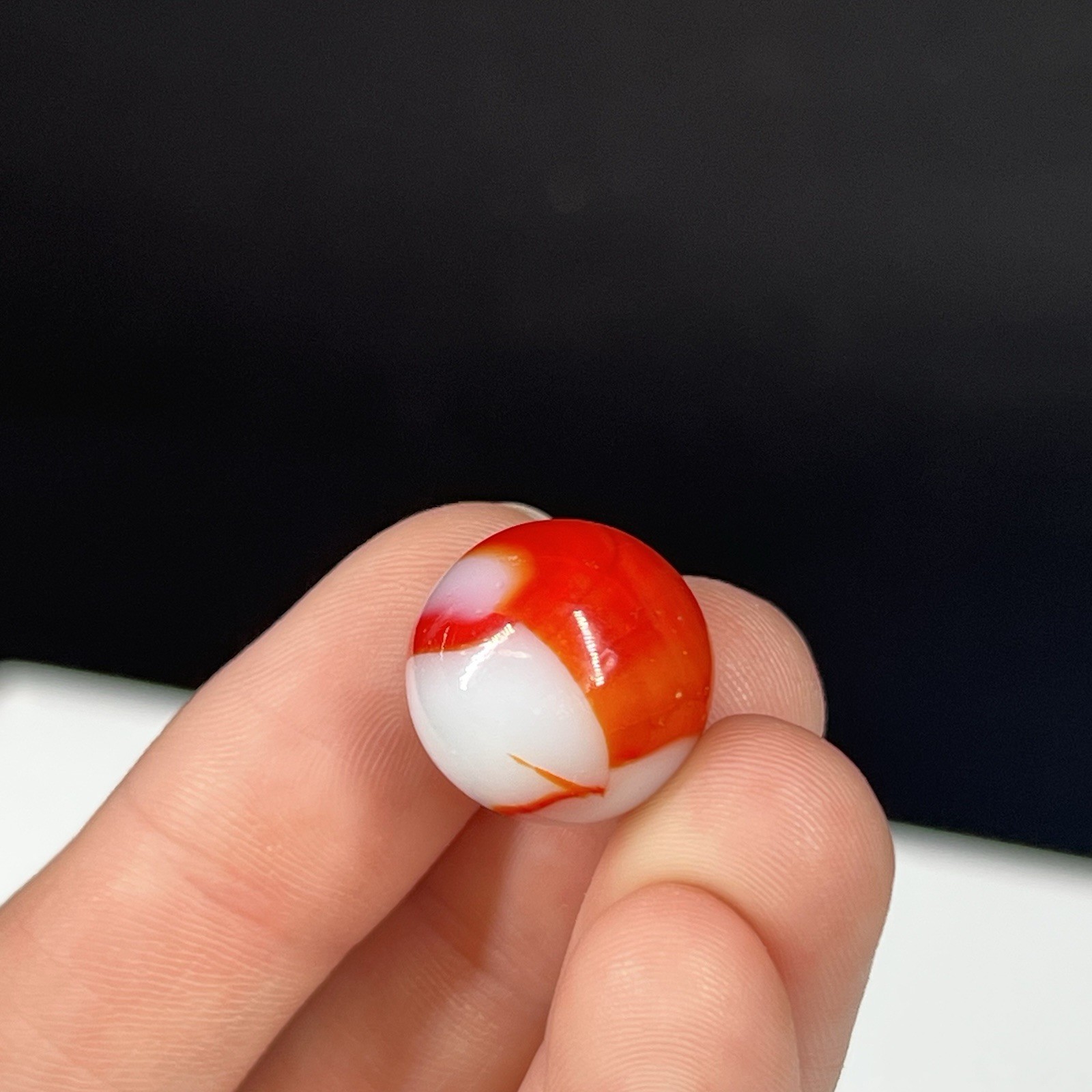 VTG Cool Art Glass Swirl Marble Peltier Akro Agate Vitro .6” Red Orange White