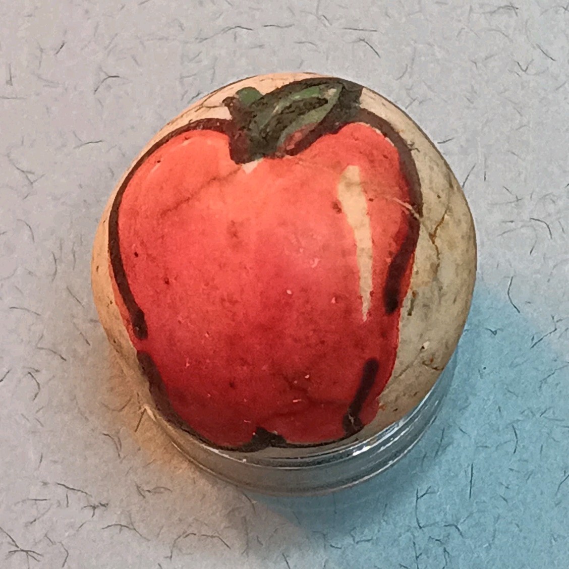 Chinese Clay Crockery Toy Marble Hand-Painted Fruit Apple And Basket.size .73 In