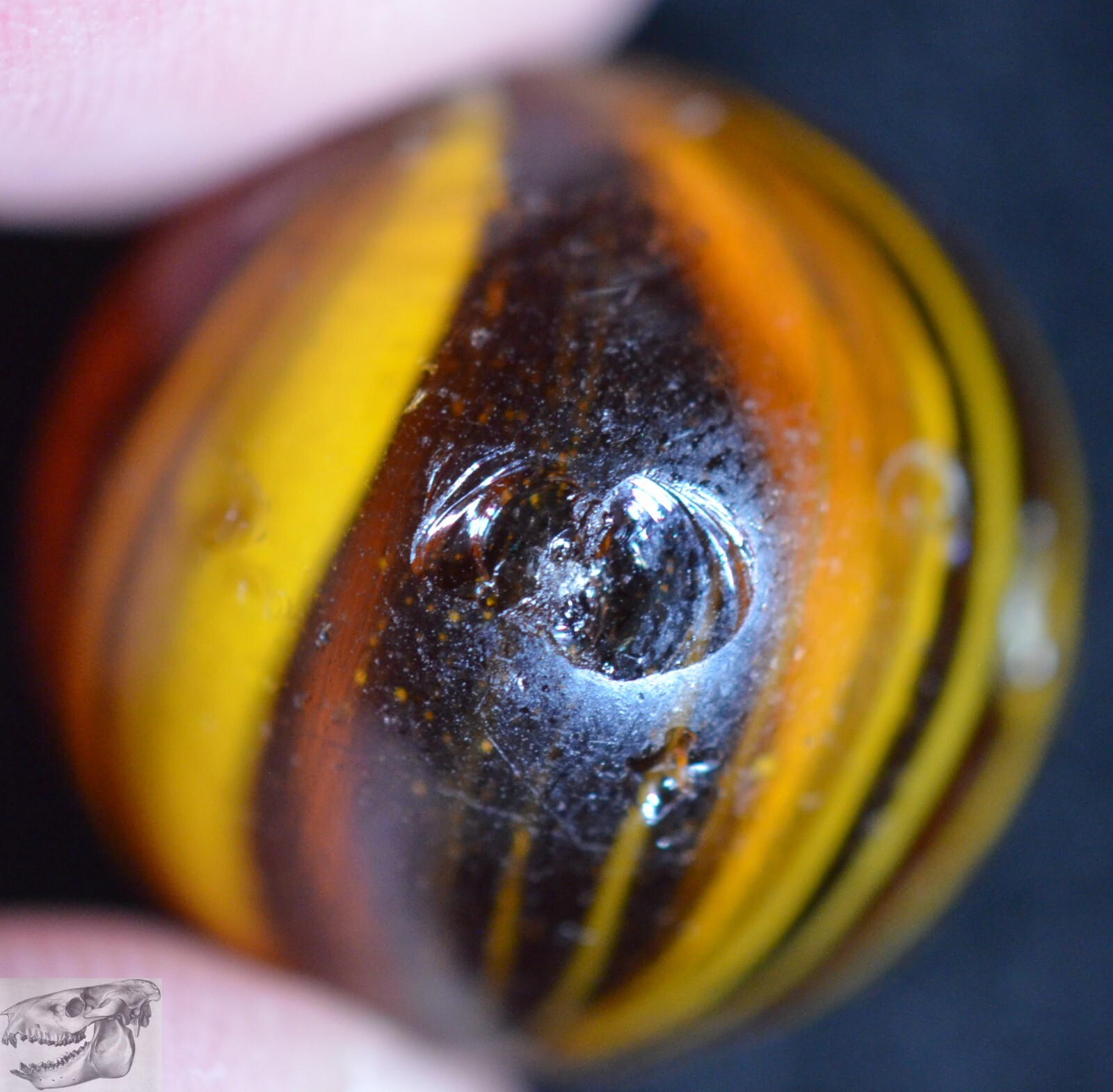 Handmade Caramel Swirl Marble, Amber Base, 11/16 in, Near Mint-, Germany, S983