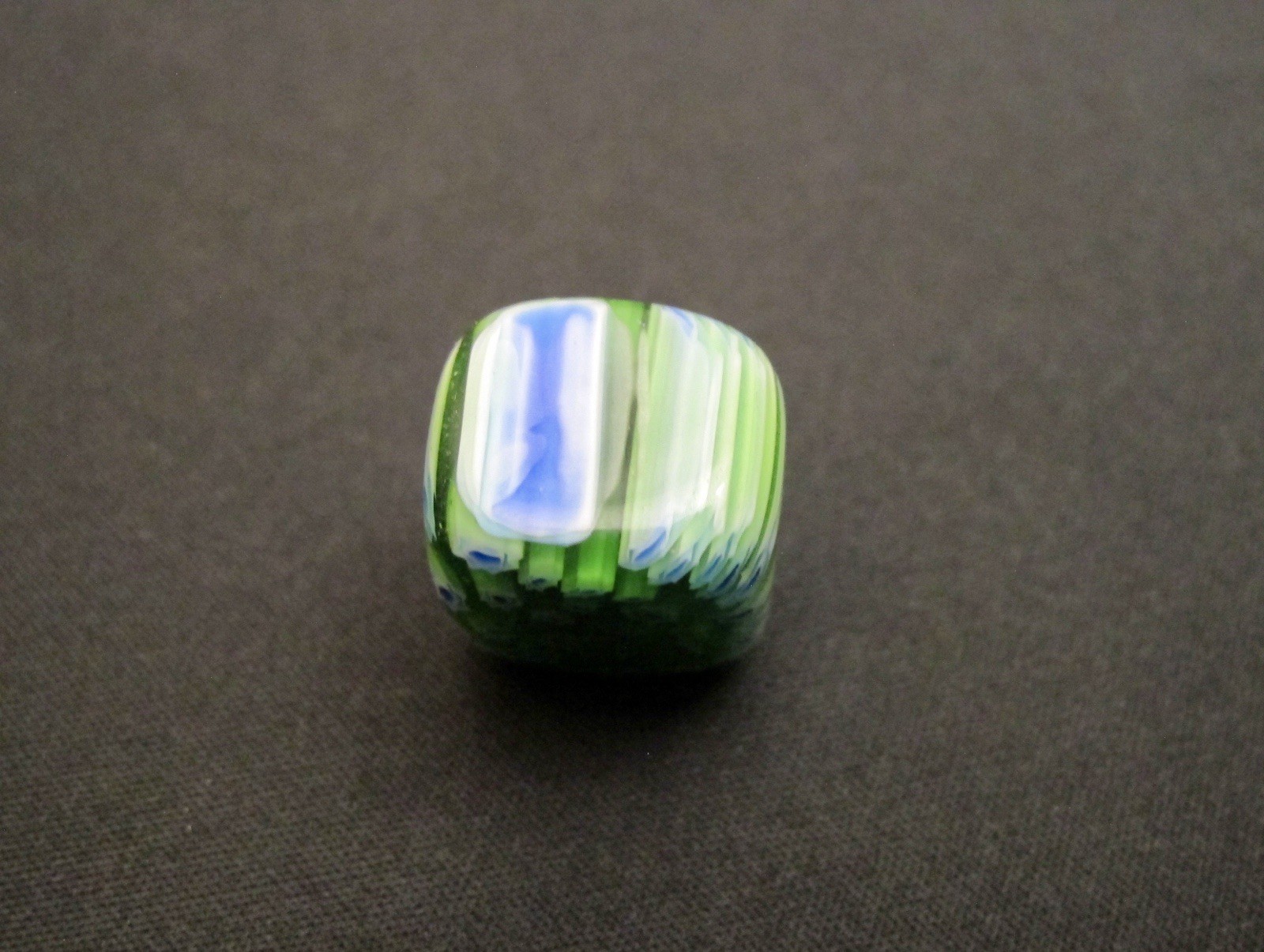“ITALY”Vtg Murano Millefiori Glass multi-colored floral Bead Green & Blue Pillow