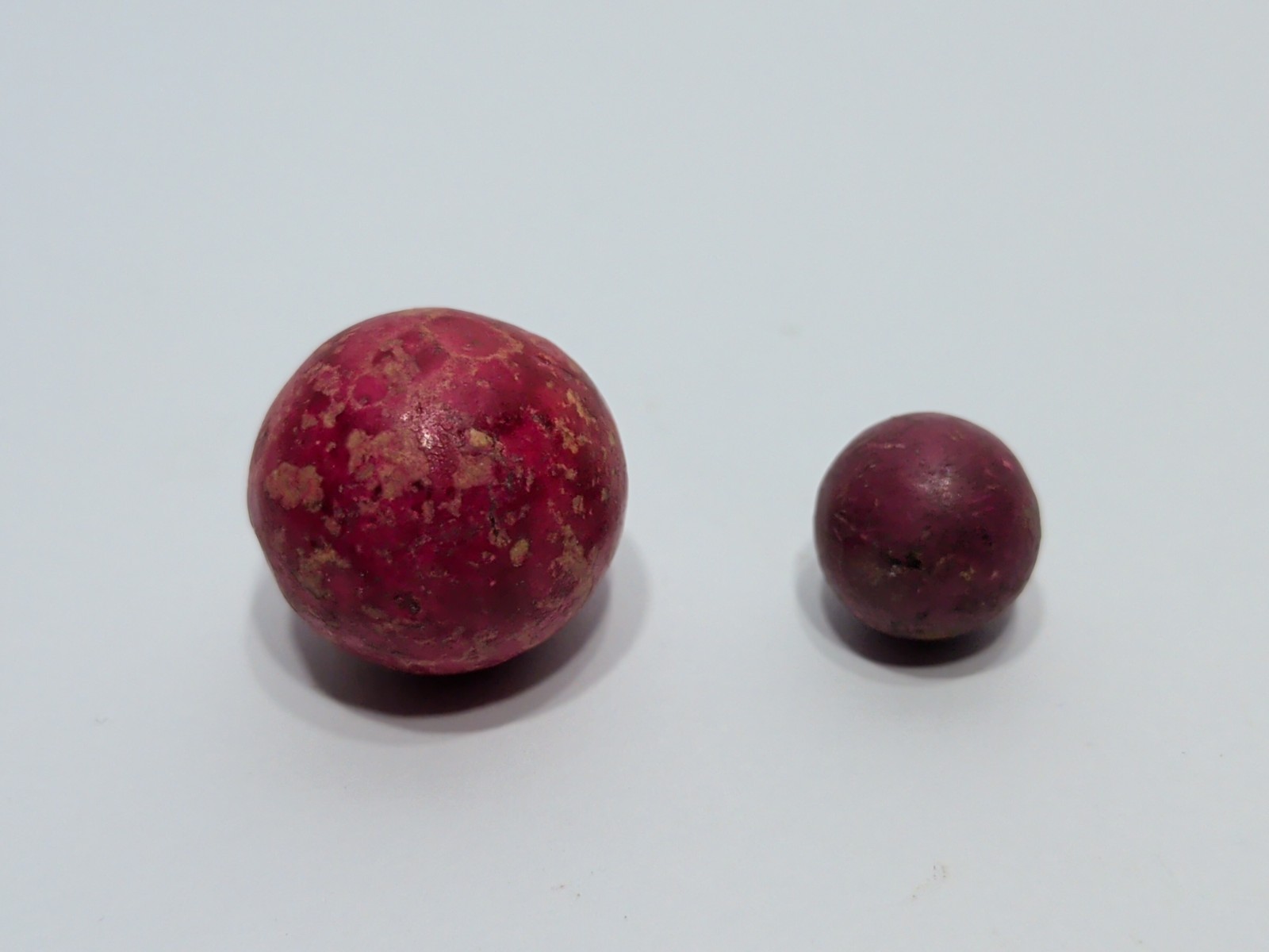 ✨ANTIQUE✨ (Lot Of 2) Multicolor Fired Hard Clay Pottery Marbles ⅜ to ⅝” Wide