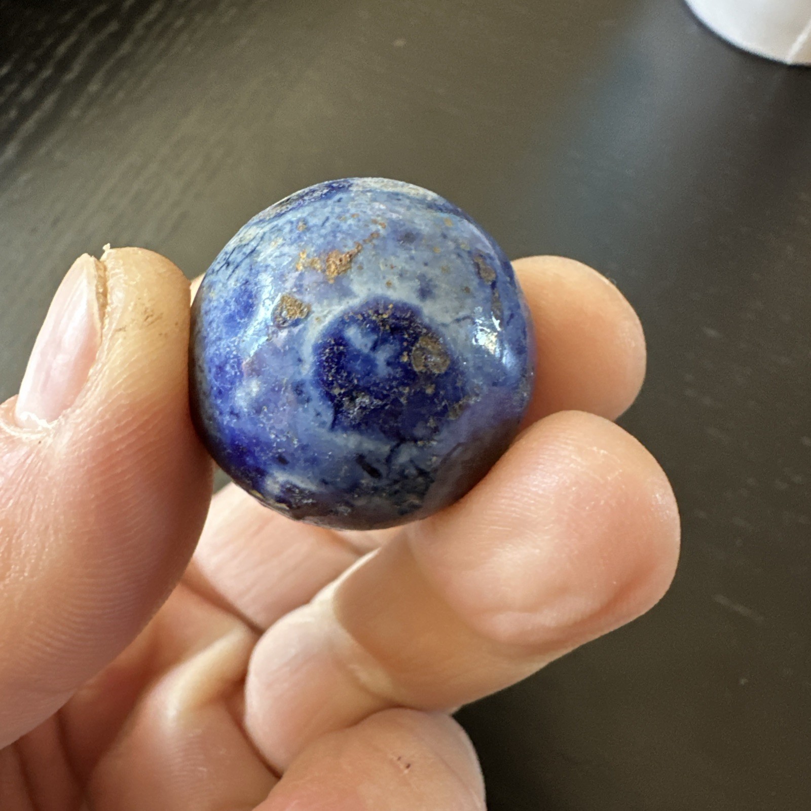 Beautiful Blue & White Spotted Handmade Bennington Shooter Marble 1880s Era Nice