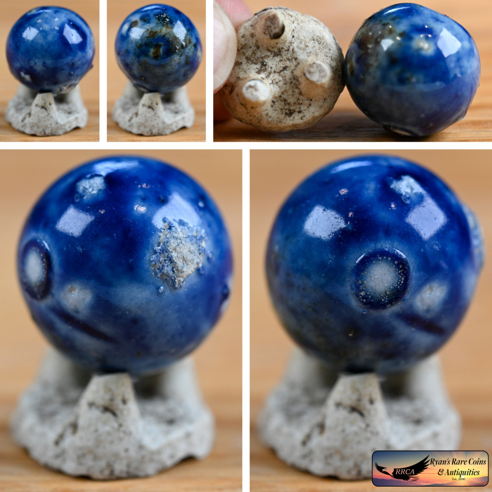 Blue Handmade Bennington Marble & Old German Firing Stand, 0.73 inch, Mint S1692