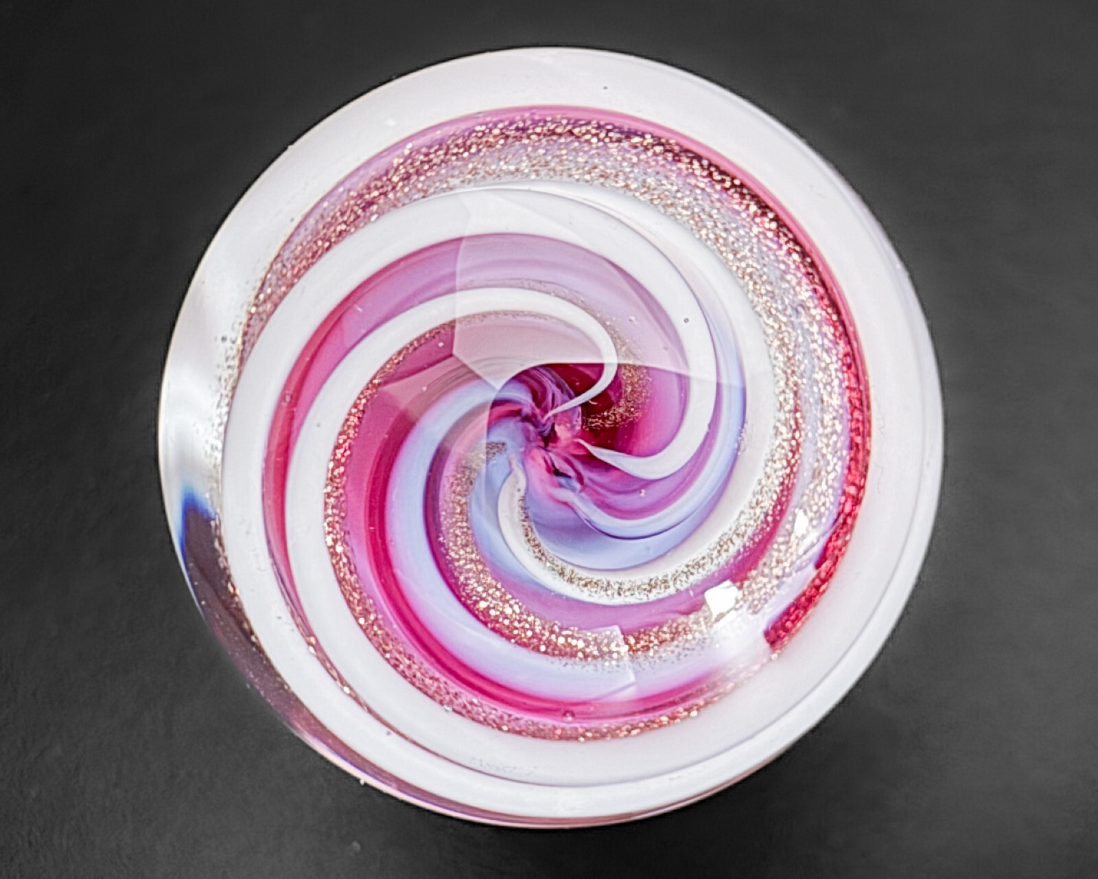 David P Salazar 1.16″ 2005 Pink Ribbon Core Swirl Handblown Art Glass Marble