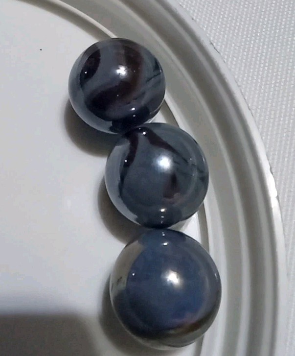 3 Vintage Glass Marbles Swirl Brown & Greyish Blue
