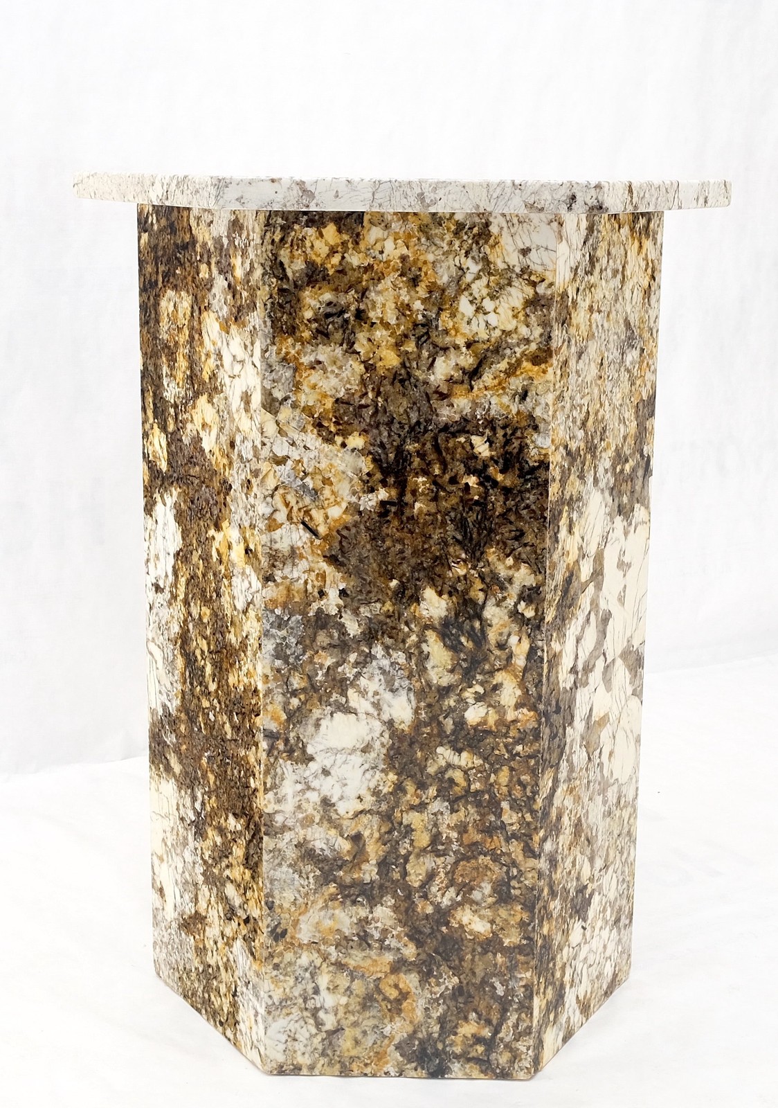 Large Polished Marble Stone Hexagon Shape 38″ Tall Pedestal MINT!