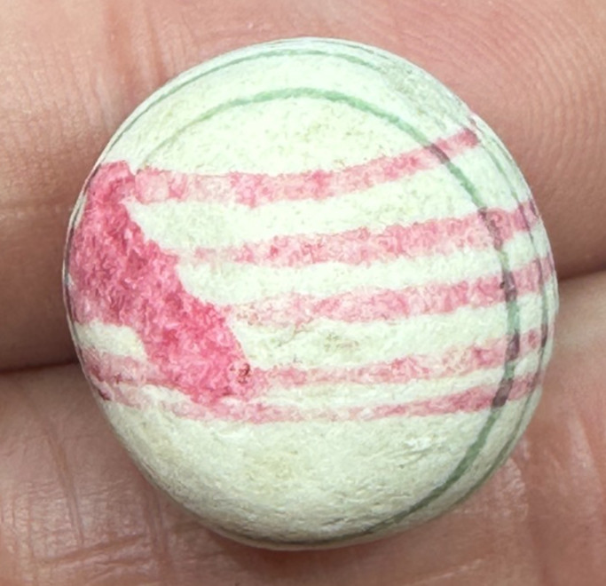 .75″ LINED CHINA MARBLE ANTIQUE GREEN RED 1800’s HANDMADE VINTAGE old toy