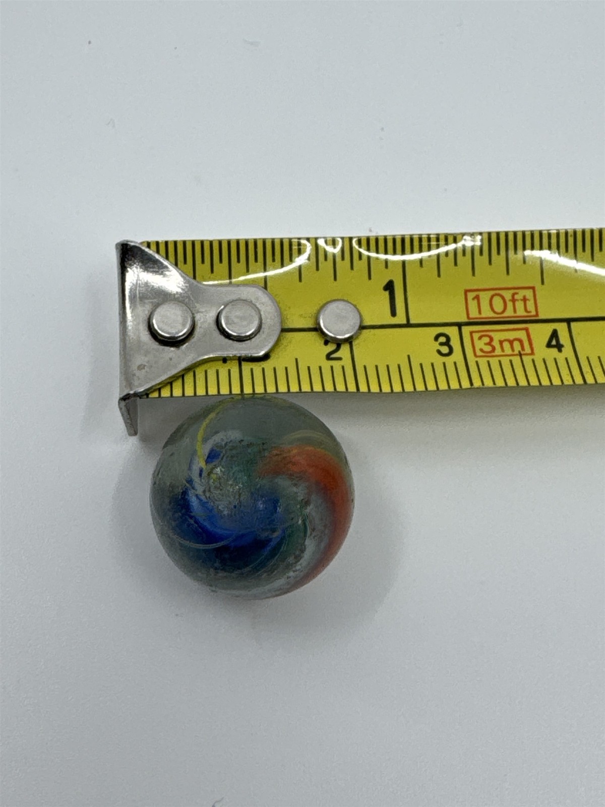 Vintage 1920s Handmade Divided Core Swirled Glass Marble (Played /w Chips)