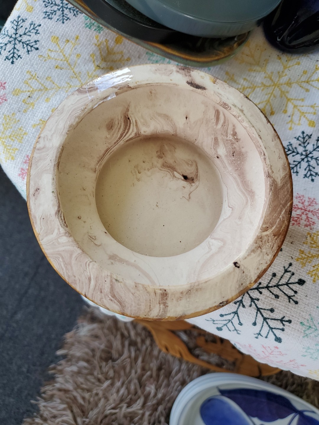 VTG ITALIAN CERAMIC MARBLE SPHERE ON PEDESTAL MADE IN FLORENCE ITALY 6.5″X 4.5″