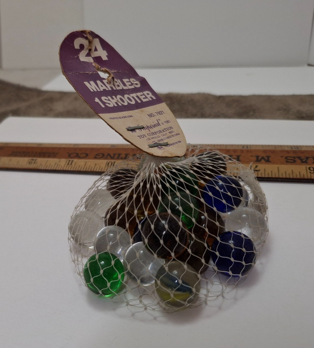 IMPERIAL (2) BAGS 24 MARBLES ea 1 SHOOTER NO.7921 RARE COLOR 6 VEIN SHOOTERS ’81