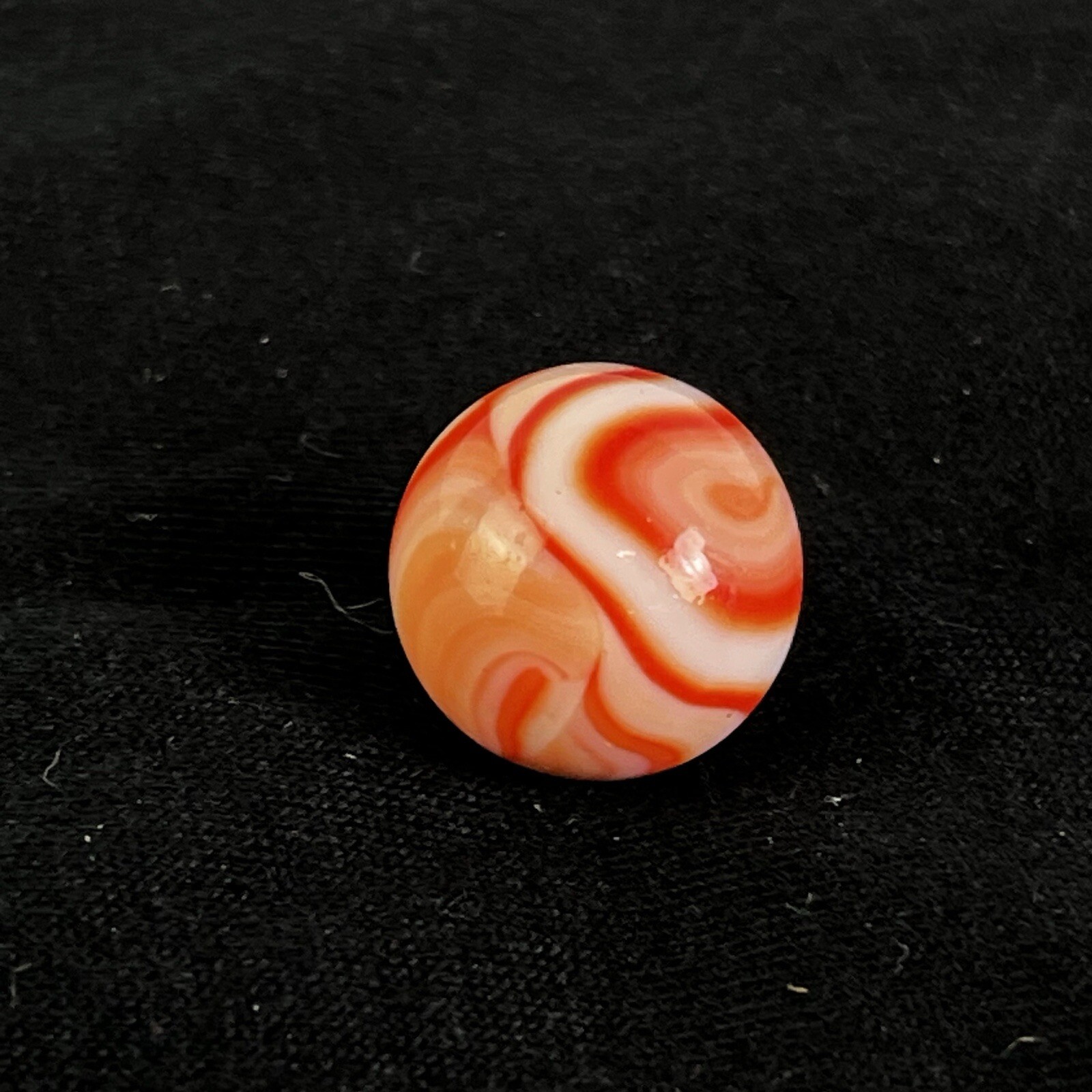 Rare Akro Agate Peltier Art Swirl Glass Marble .64” White Orange