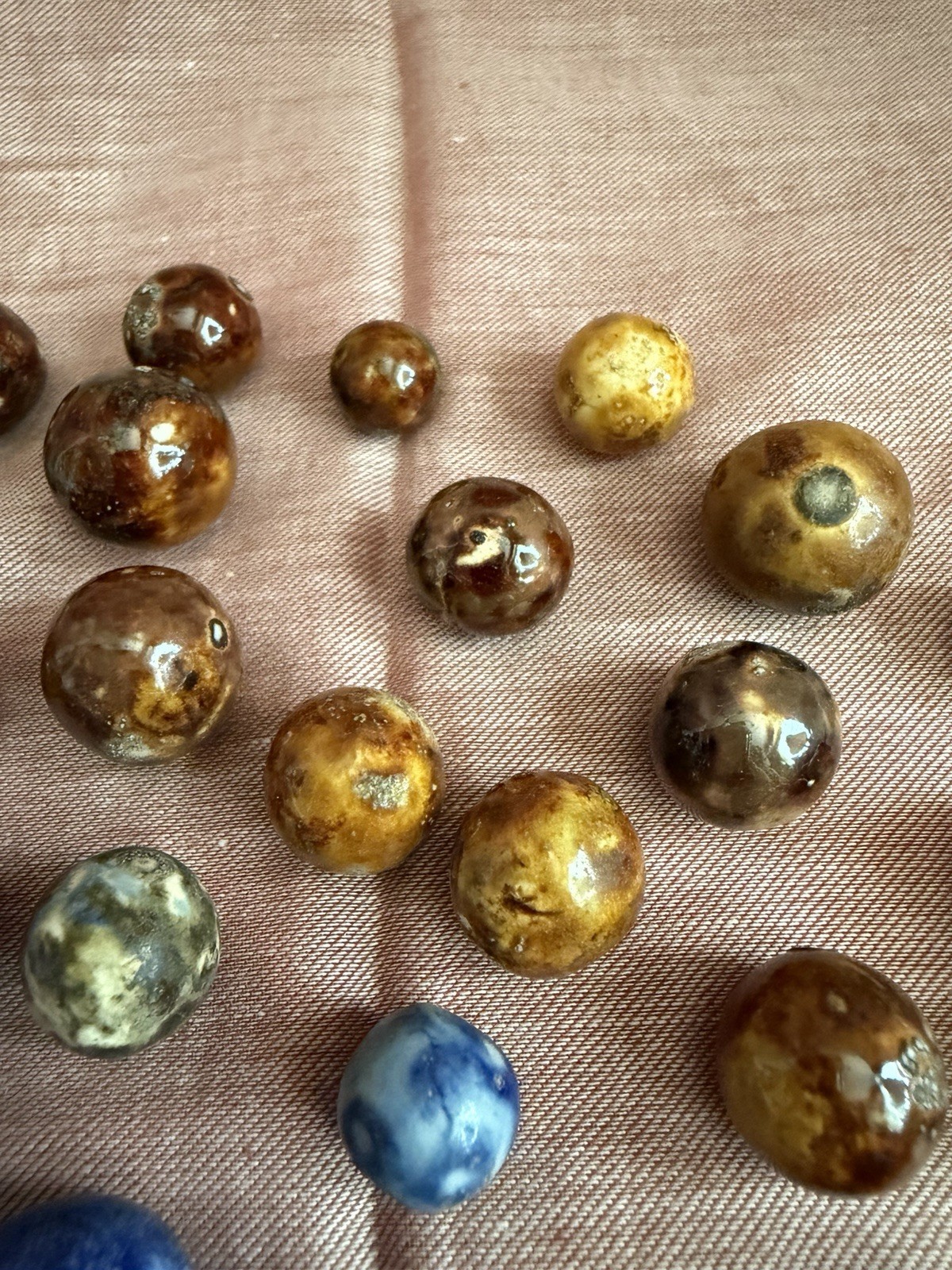 Bennington Marbles 33 Piece Lot Blue Brown Fancy Salt Glazed Clay