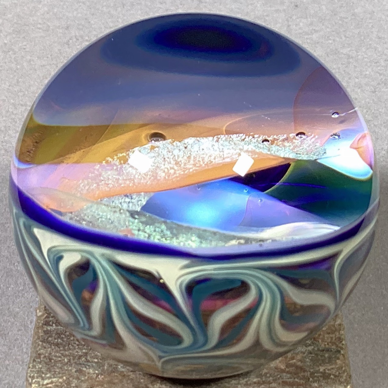 Vortex Marble Handmade by Bill Grout 2.00″ Frosty Labyrinth 071926 Boro Glass