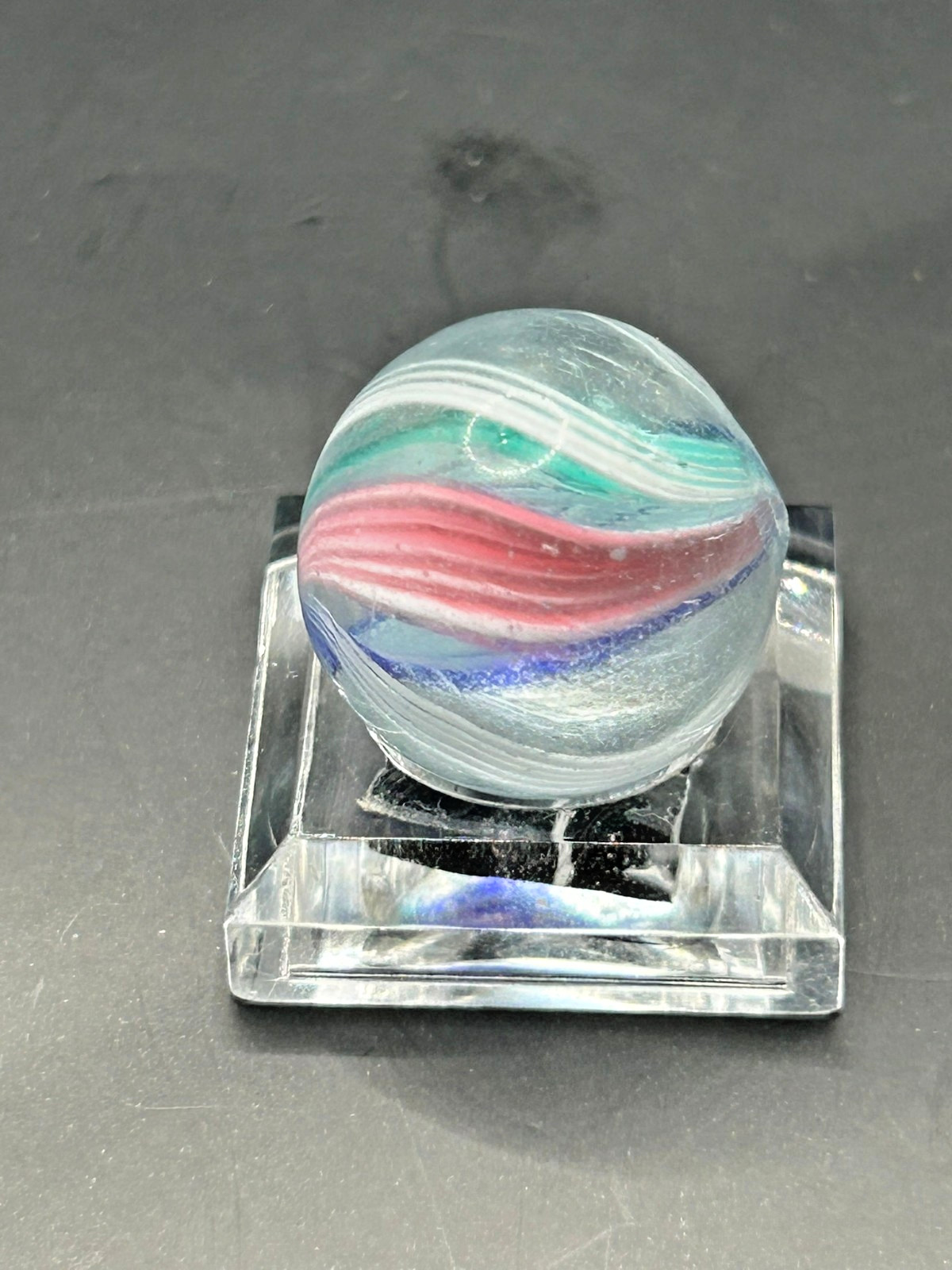 Antique German Divided Core Swirl Marble Latticino Ribbon 12/32 Mint- E1.25