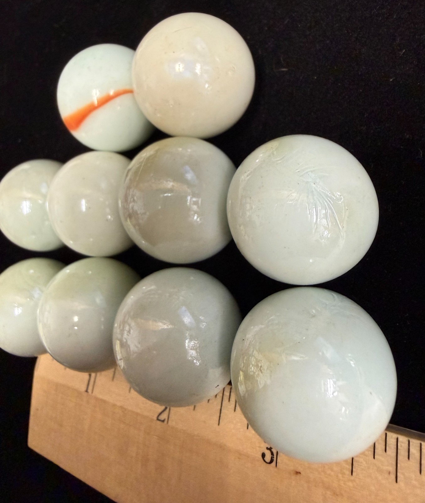 Vintage Glass Marbles White, 24mm, 1 inch Approximately, Set of 10