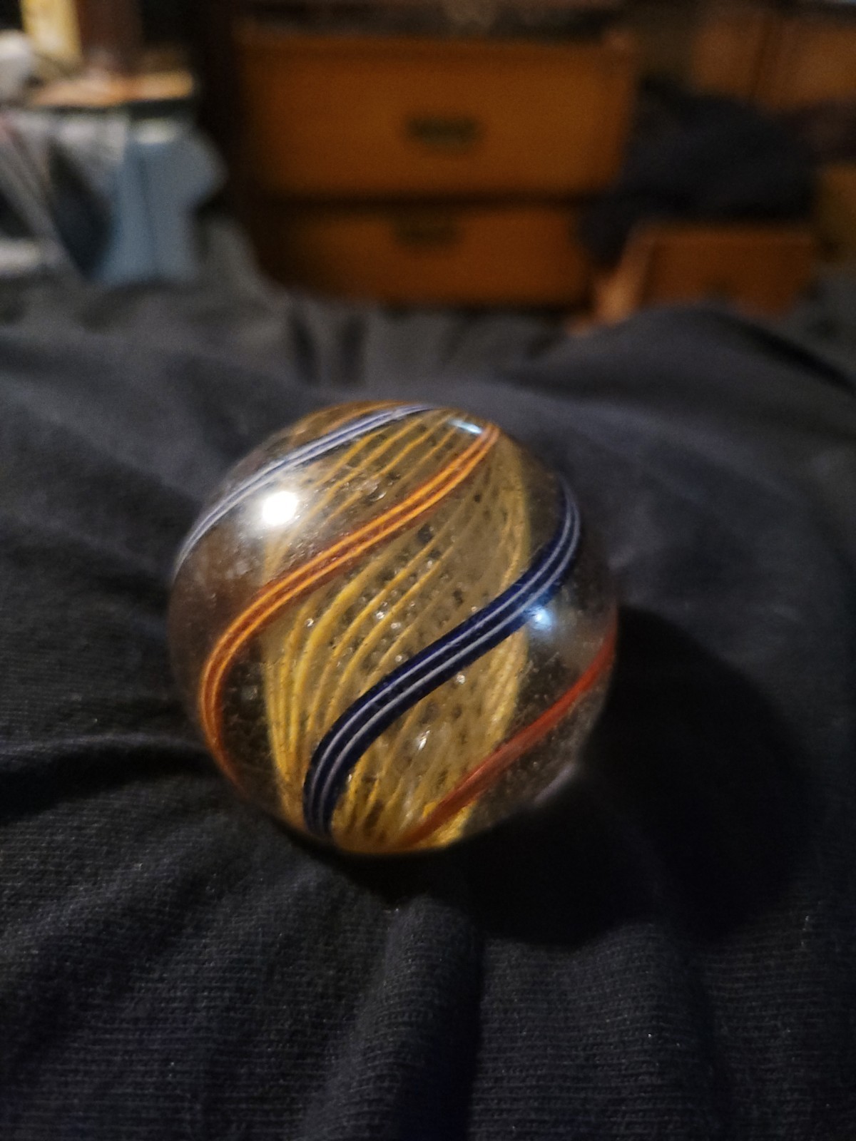 RARE Giant 2.27″ Antique German Latticino Swirl Handmade Marble Mammoth Swirl