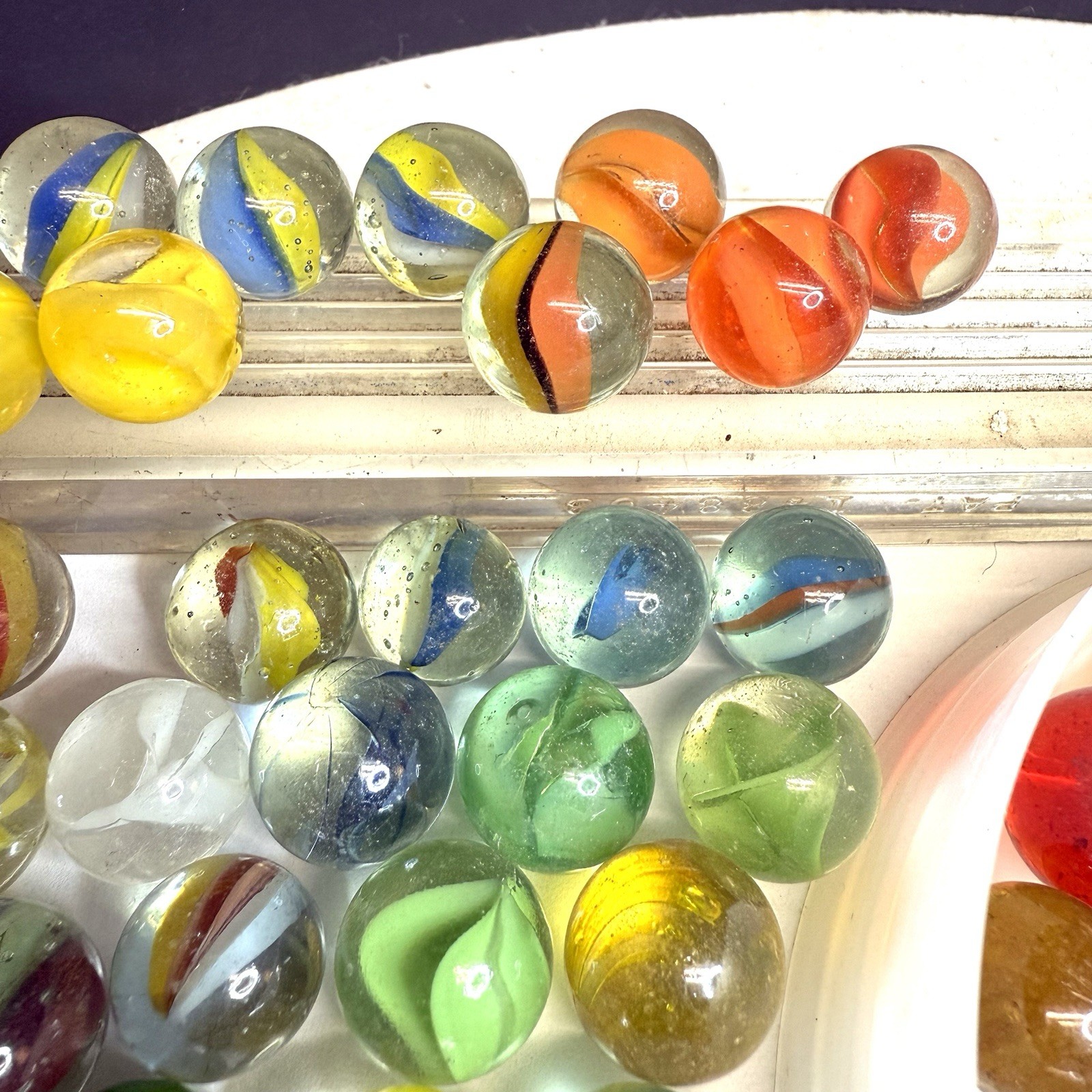 VTG Cats Eye Marbles Lot Of 40 Plus Rare Pillar Hybrid Rainbow Tri Color More