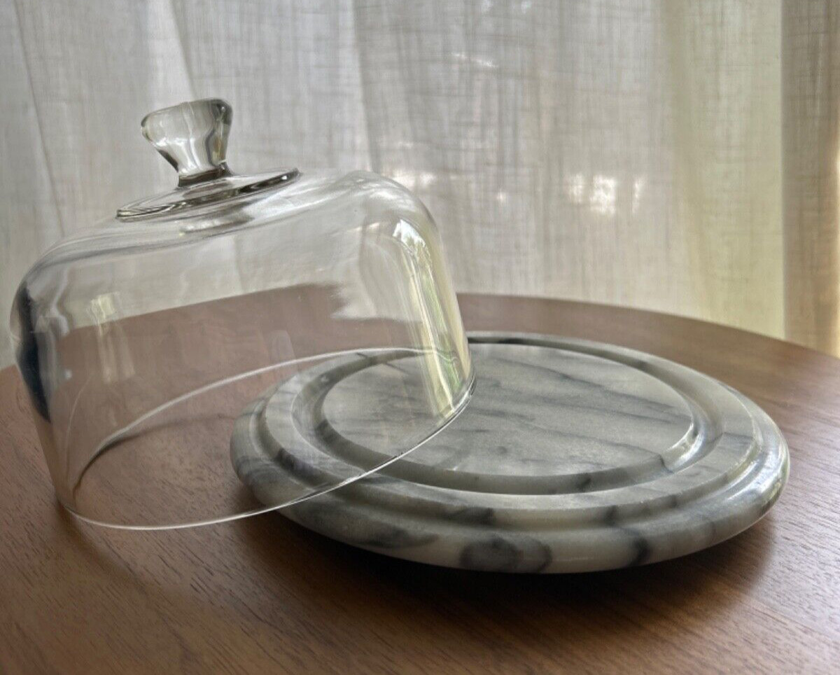 Vintage Marble Cheeseboard and Glass Dome 2 Piece Set