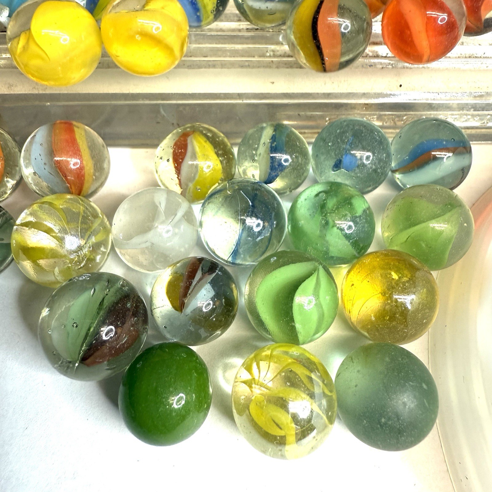 VTG Cats Eye Marbles Lot Of 40 Plus Rare Pillar Hybrid Rainbow Tri Color More