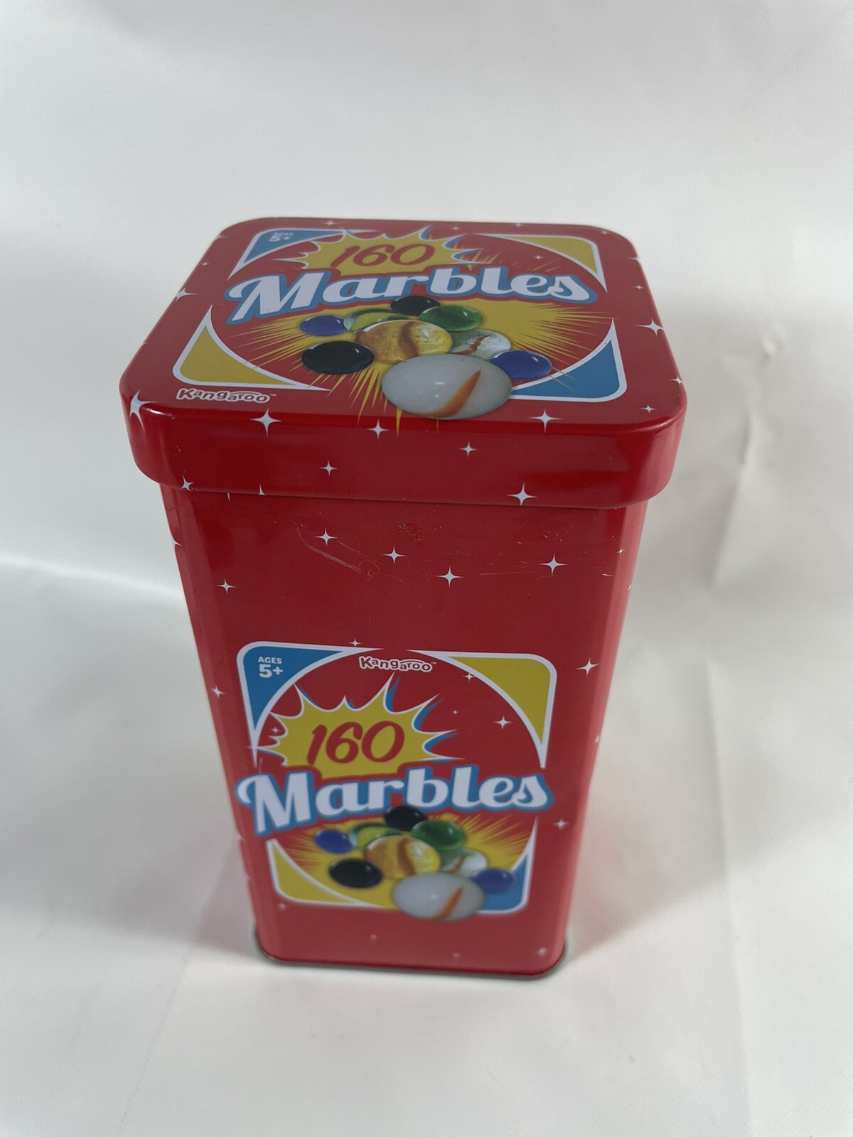 Vintage Marbles Lot Of 140 In Tin By Kangaroo – Swirl, Rainbow, Solid, Glass