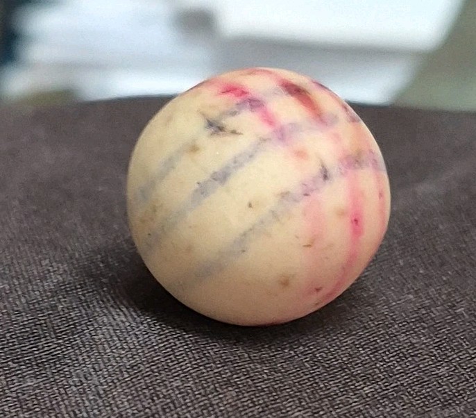 ANTIQUE HELIX LINED UNGLAZED PROCELIAN CLAY MARBLE