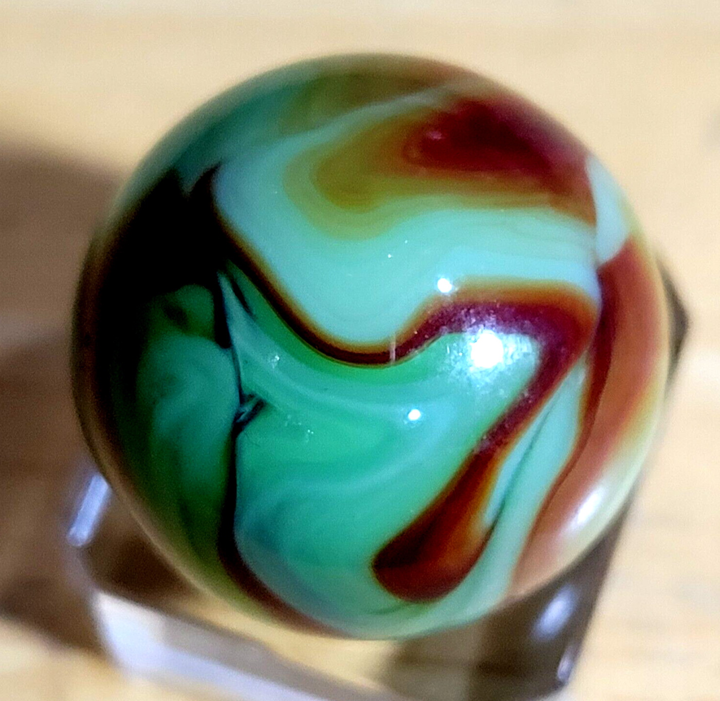 POLISHED MINT ALLEY AGATE WOODLAND CAMO 1932-1936 PENNSBORO BOULDER .962″ 3B/6