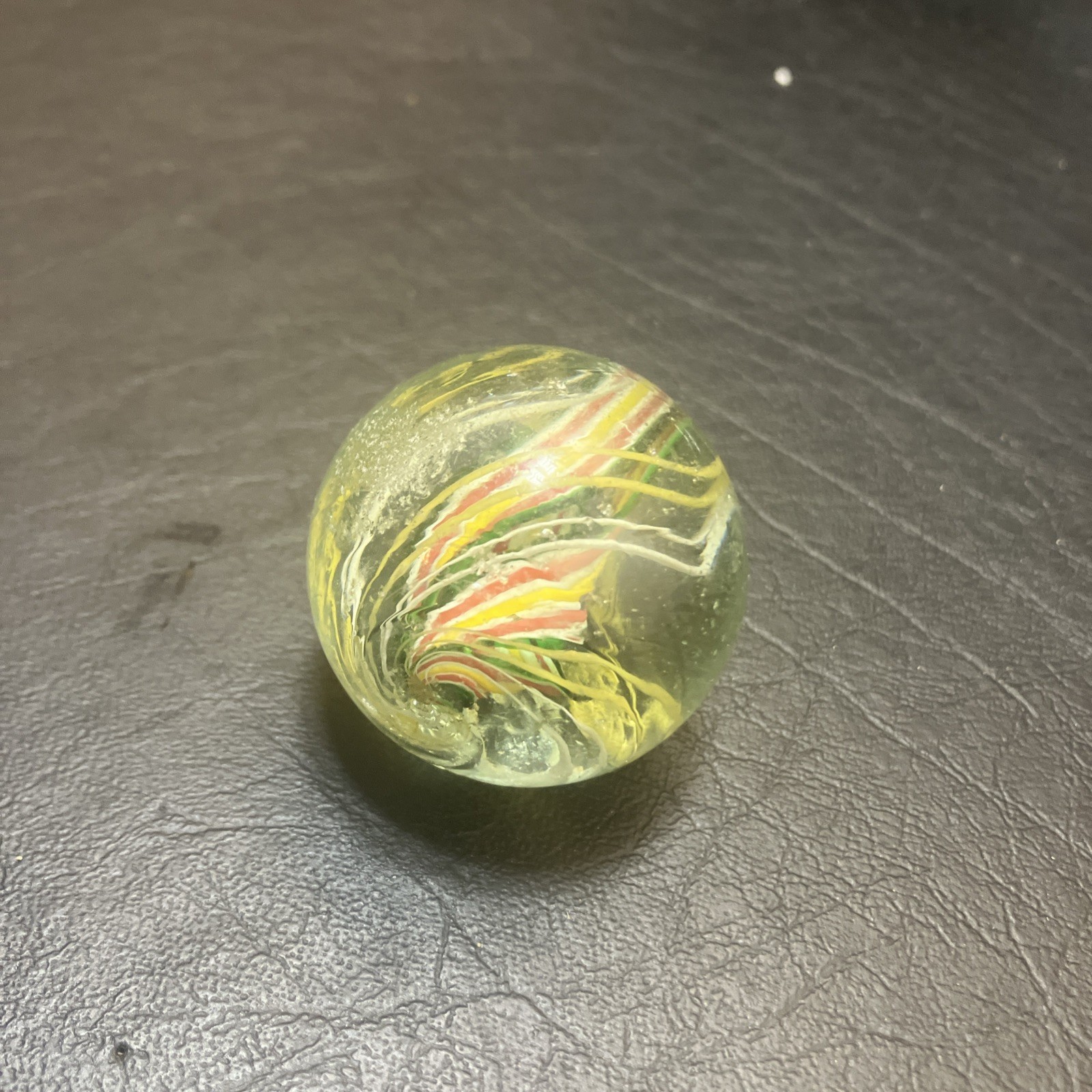German Handmade Ribbon-Core Swirl Marble ~23mm Multicolor w/ White Cage (1As)