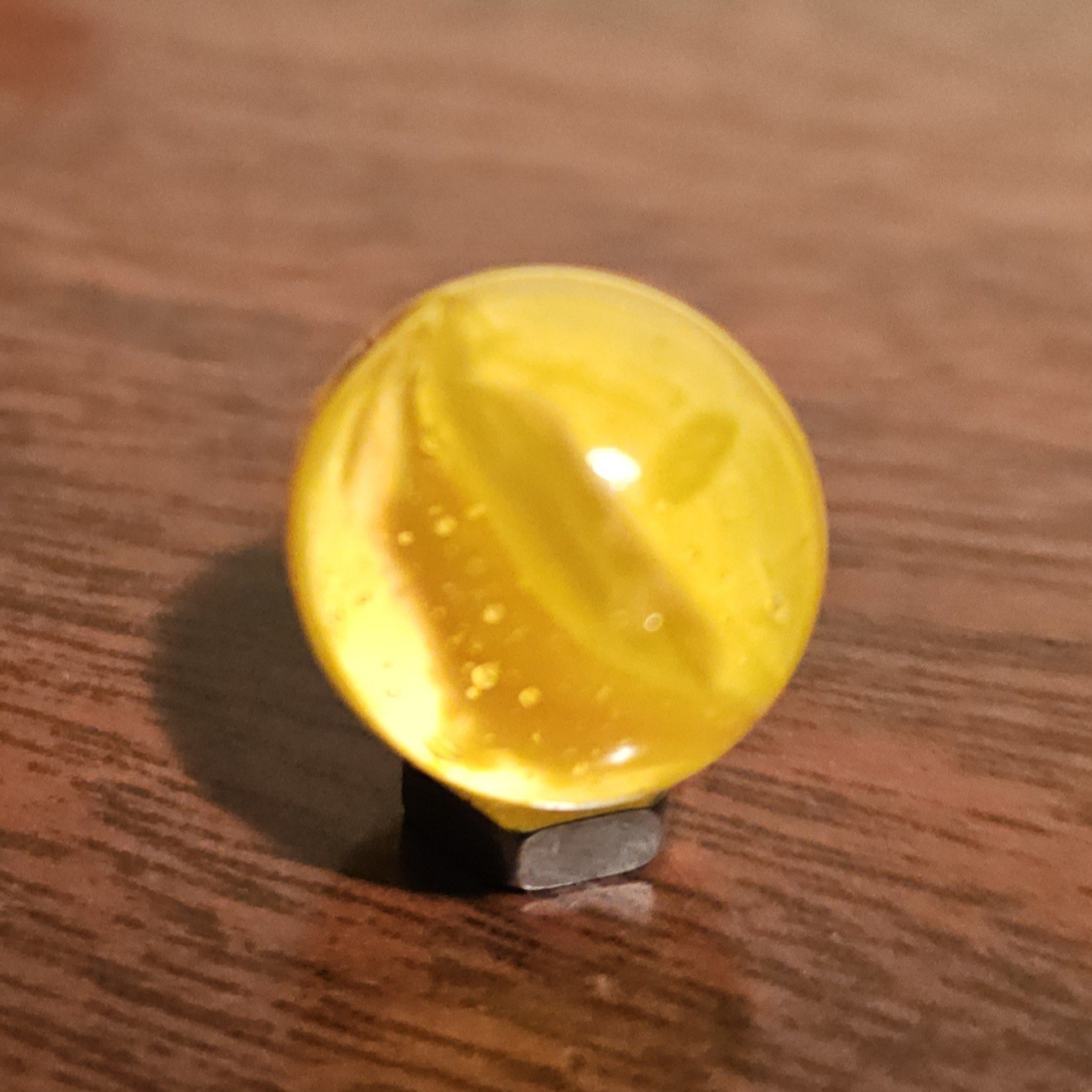 Vintage CE Bogard Cadmium Glow Yellow 4-Lobe Floppy .625″ Glass Marble