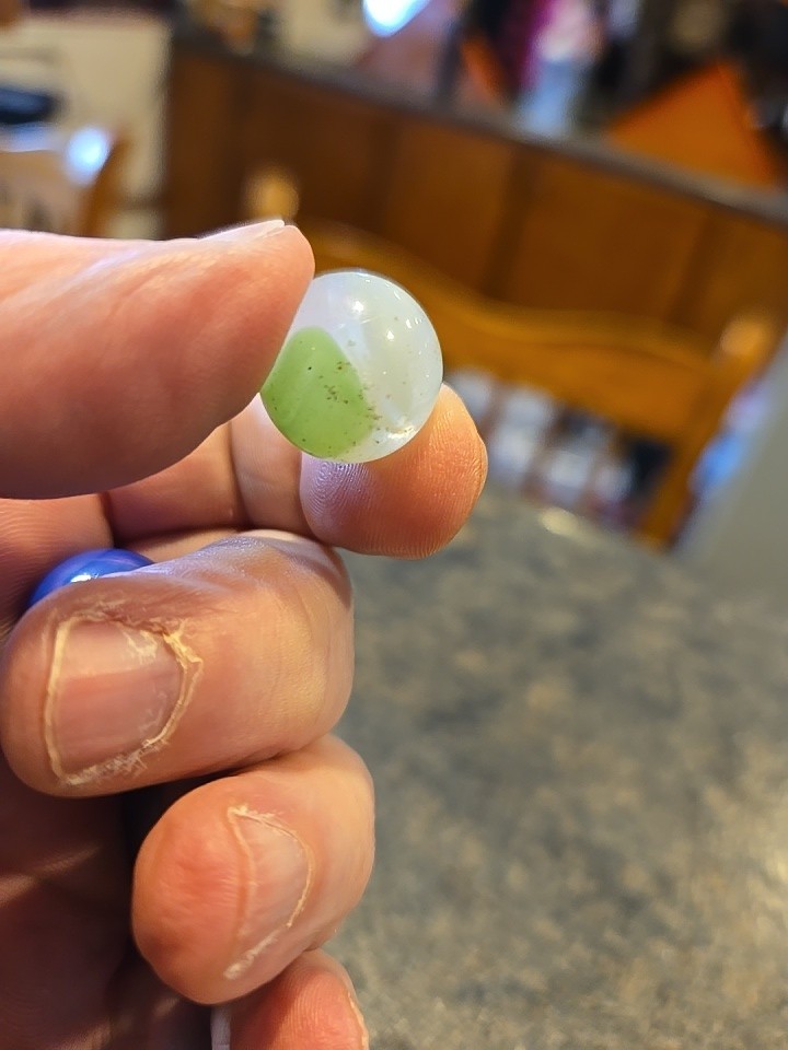 2- 1/4 Inch Green Light Jade & 1 Jade & White In Color Marbles